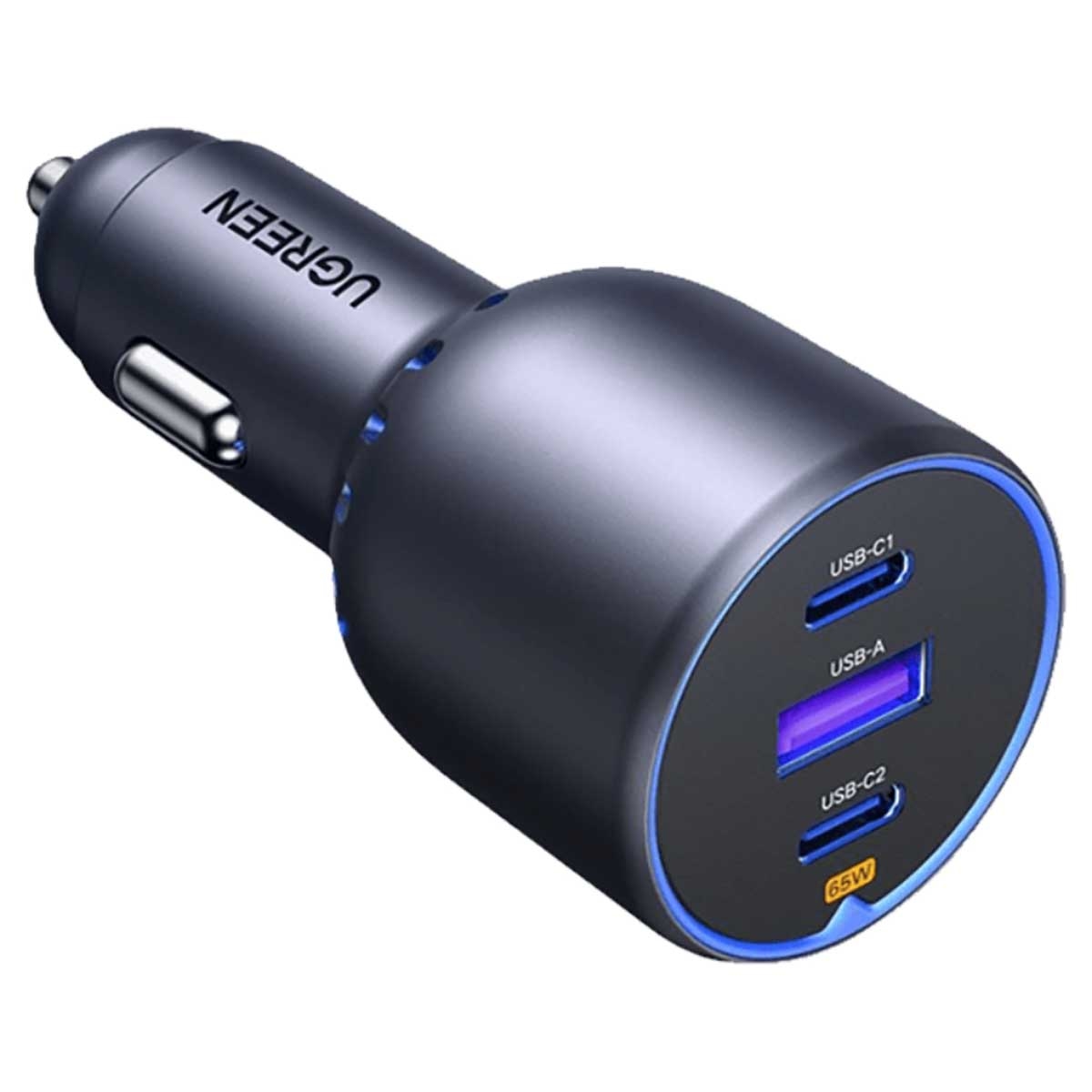 يوجرين EC703 أسود شاحن سيارة بقدرة 75W مع 3 منافذ 2C1A