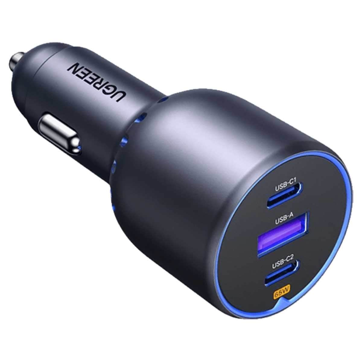 يوجرين EC703 أسود شاحن سيارة بقدرة 75W مع 3 منافذ 2C1A