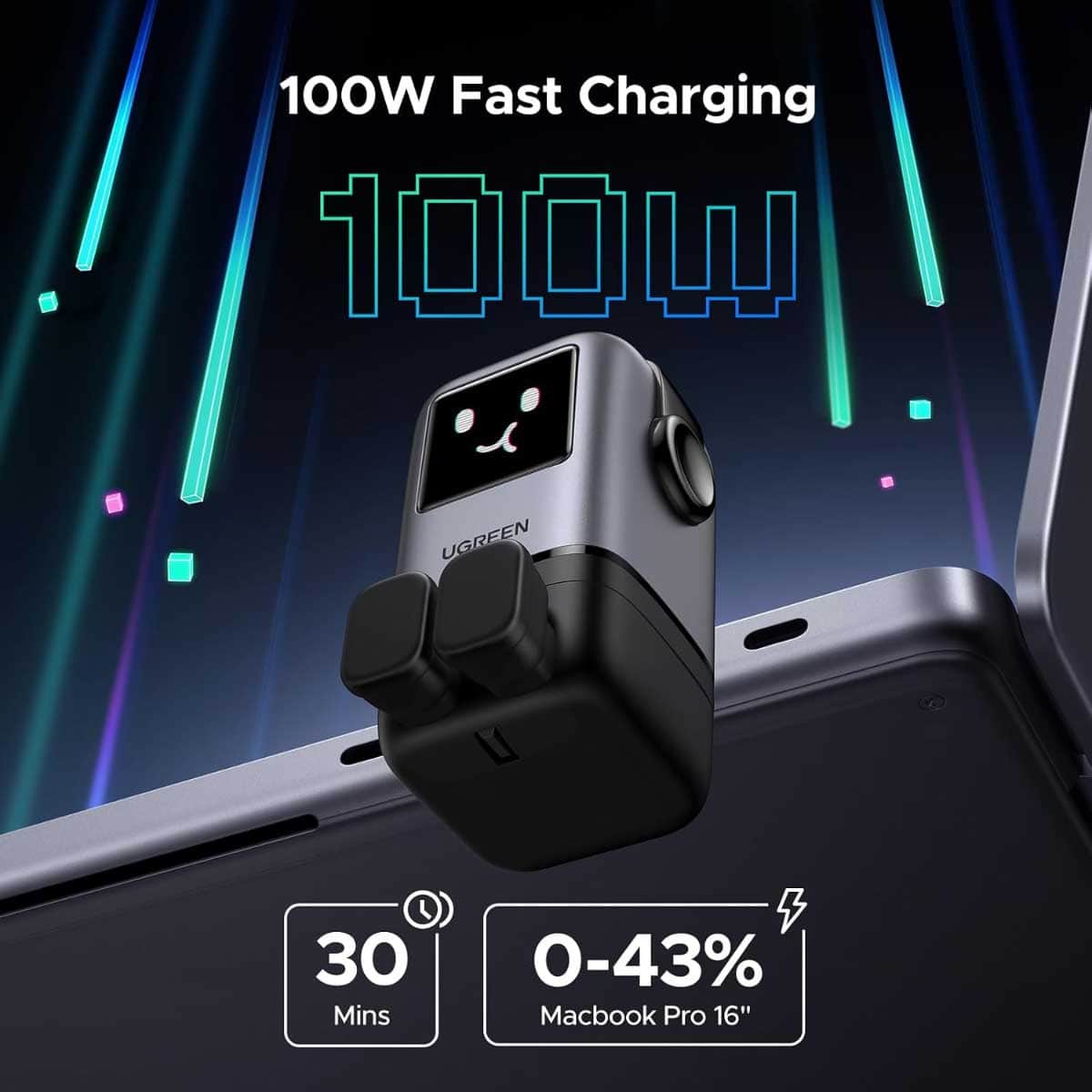 يوجرين Uno Nexode أسود شاحن حائط GaN بقدرة 100W مع 4 منافذ