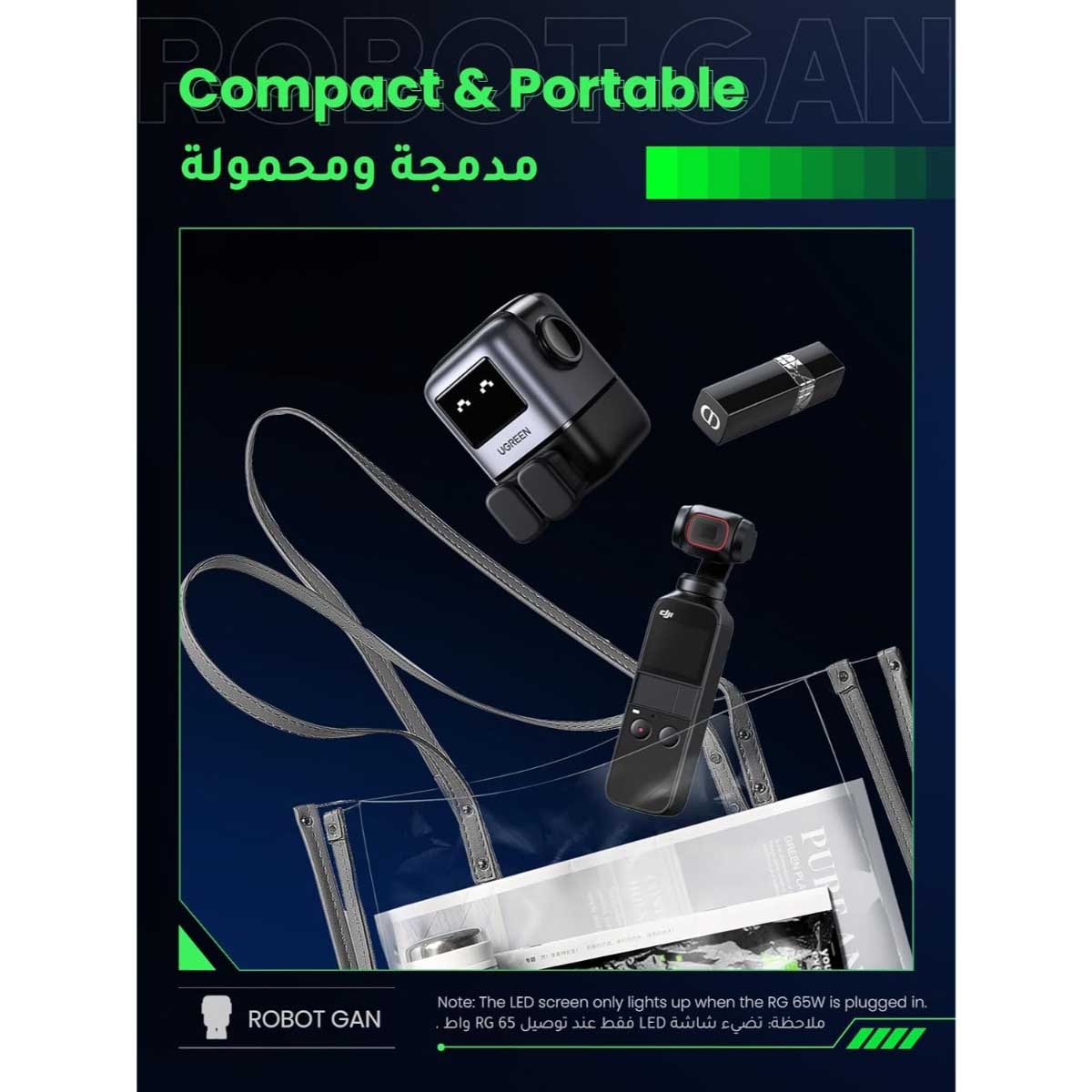 يوجرين Uno Nexode شاحن حائط GaN بقدرة 65W مع 3 منافذ