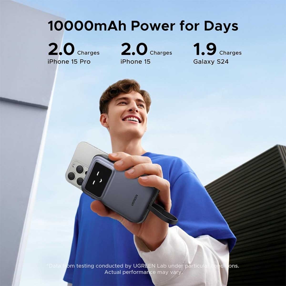 يوجرين Uno PB511 باور بانك 10000mAh بقدرة 30W مع كابل USB-C مدمج