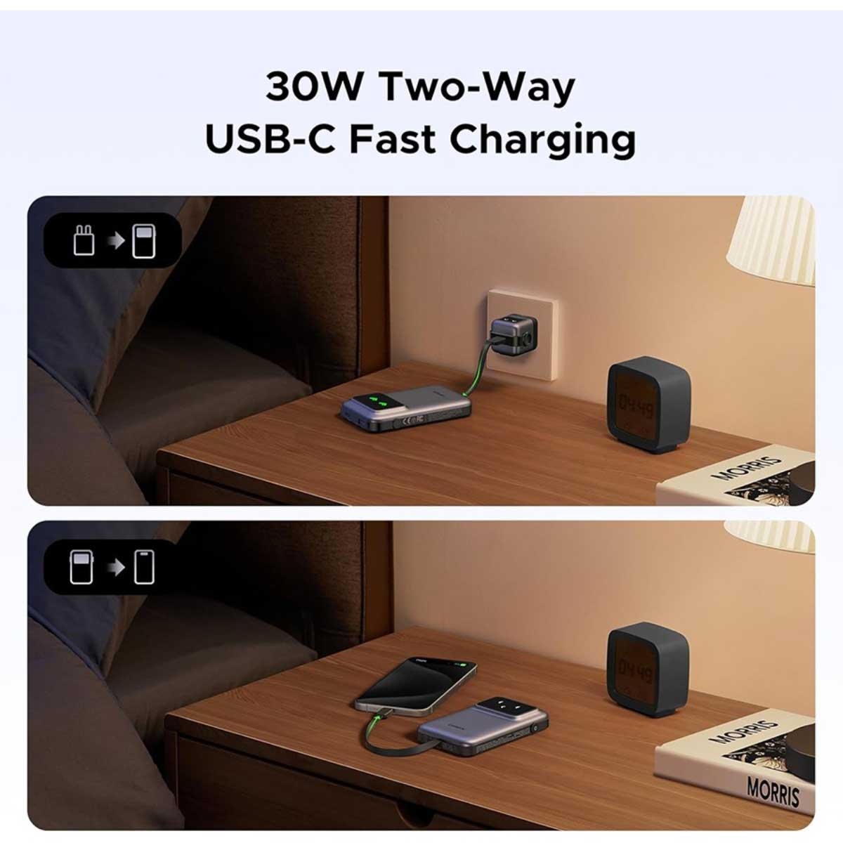 يوجرين Uno PB511 باور بانك 10000mAh بقدرة 30W مع كابل USB-C مدمج