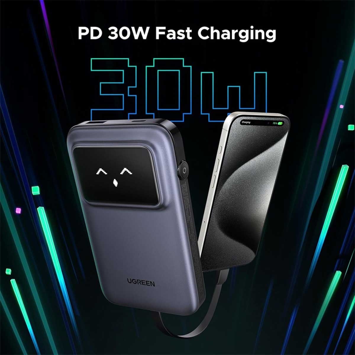 يوجرين Uno PB511 باور بانك 10000mAh بقدرة 30W مع كابل USB-C مدمج