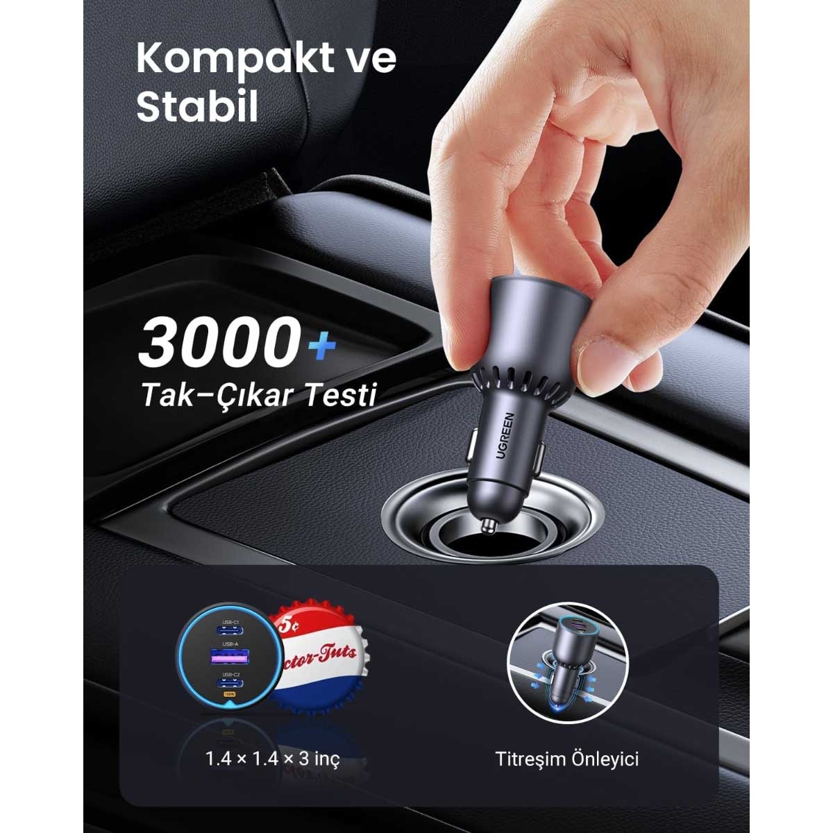 يوجرين EC705 شاحن سيارة بقدرة 130W مع 3 منافذ
