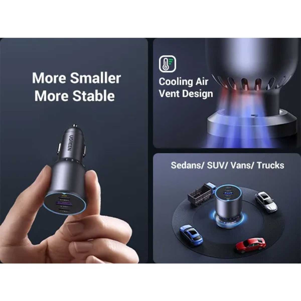 يوجرين EC705 شاحن سيارة بقدرة 130W مع 3 منافذ