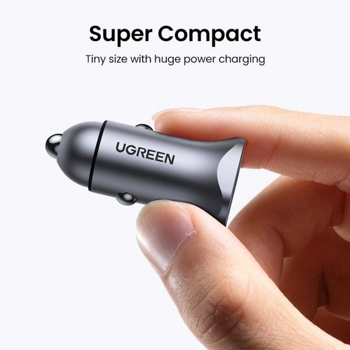 يوجرين CD130 رمادي شاحن سيارة بقدرة 30W بمنفذين USB-C وUSB-A