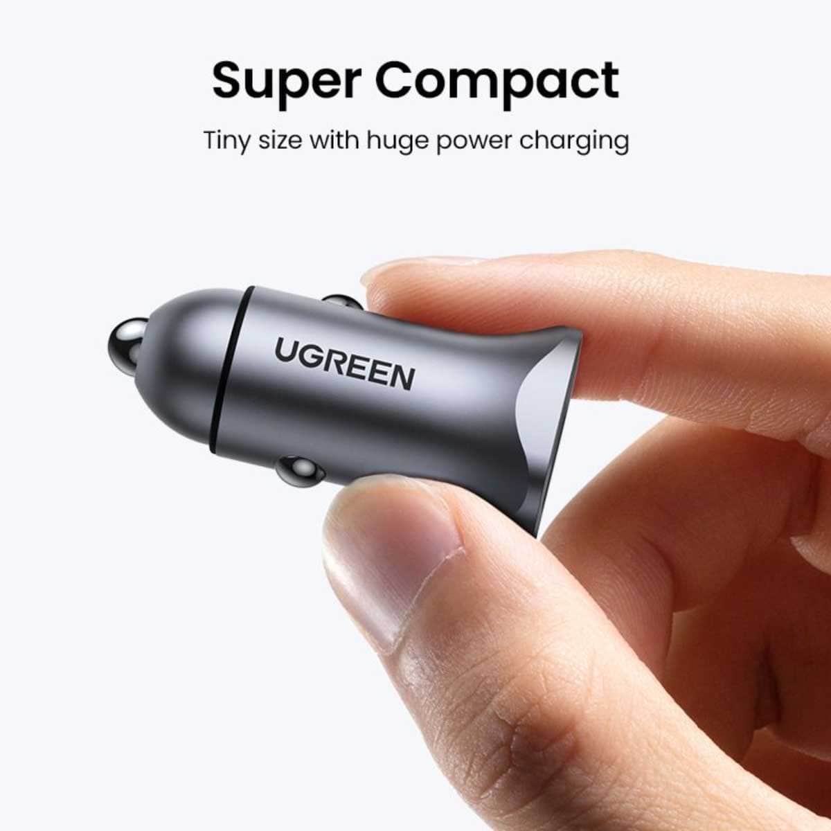 UGREEN Grey CD130 30W 2-Port USB-C/USB-A Car Charger
