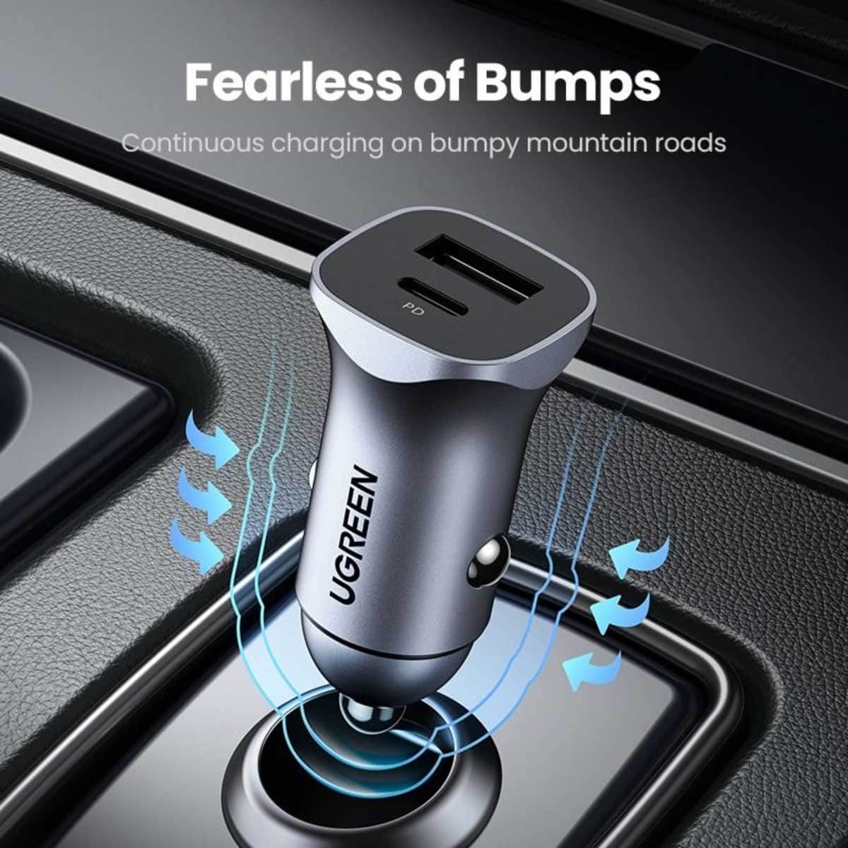 UGREEN Grey CD130 30W 2-Port USB-C/USB-A Car Charger
