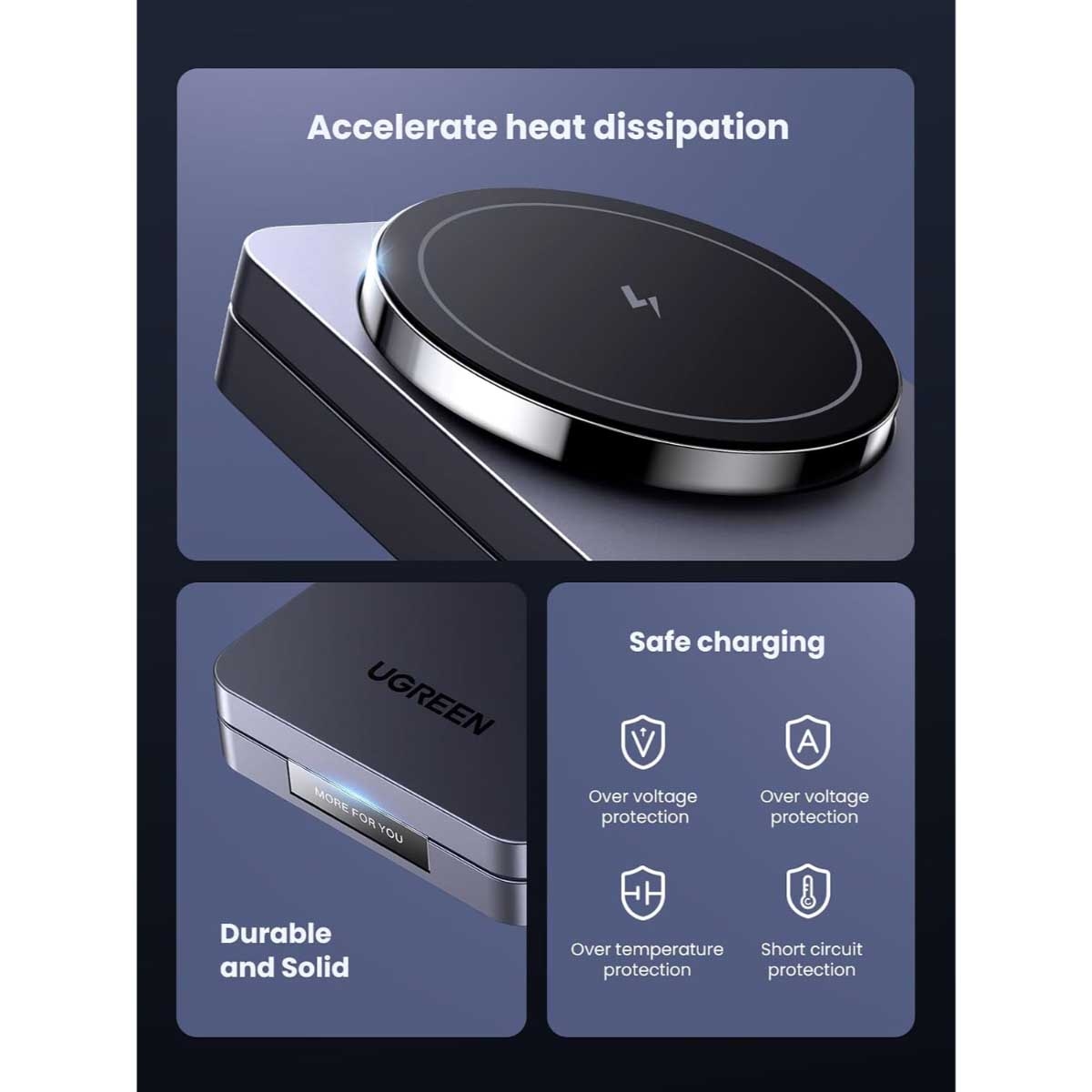 UGREEN MagFlow 15W 2-in-1 Magnetic Wireless Charger