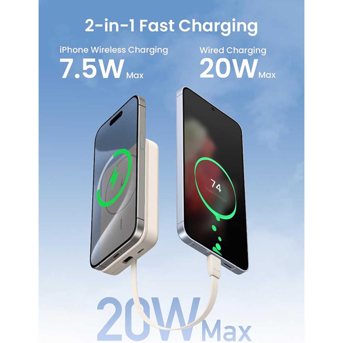 يوجرين Nexode باور بانك مغناطيسي 10000mAh بقدرة 20W مع كابل مدمج