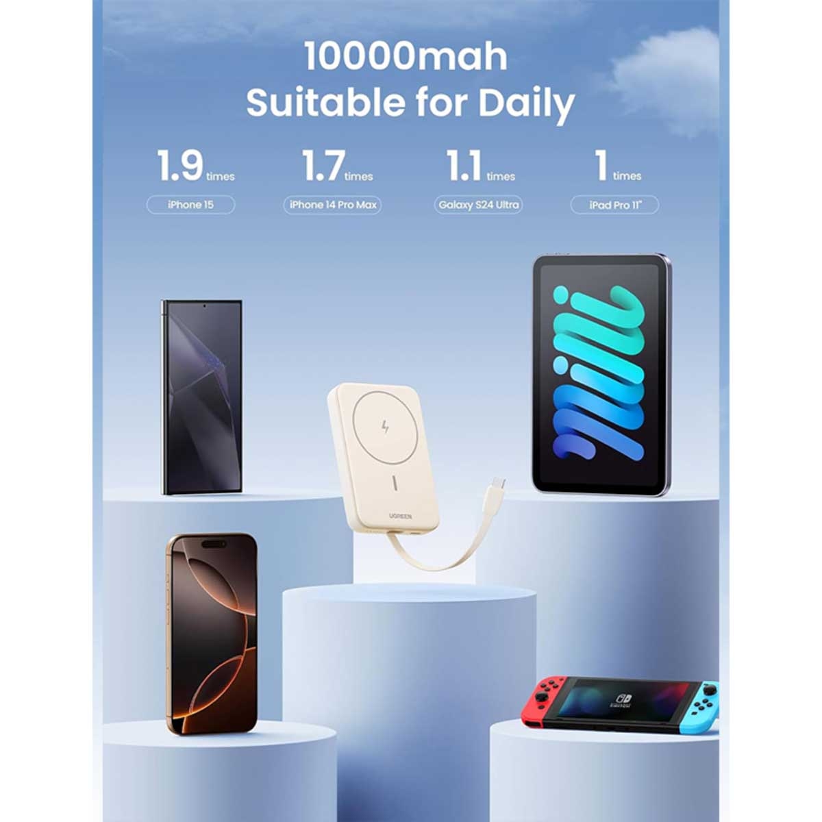 يوجرين Nexode باور بانك مغناطيسي 10000mAh بقدرة 20W مع كابل مدمج