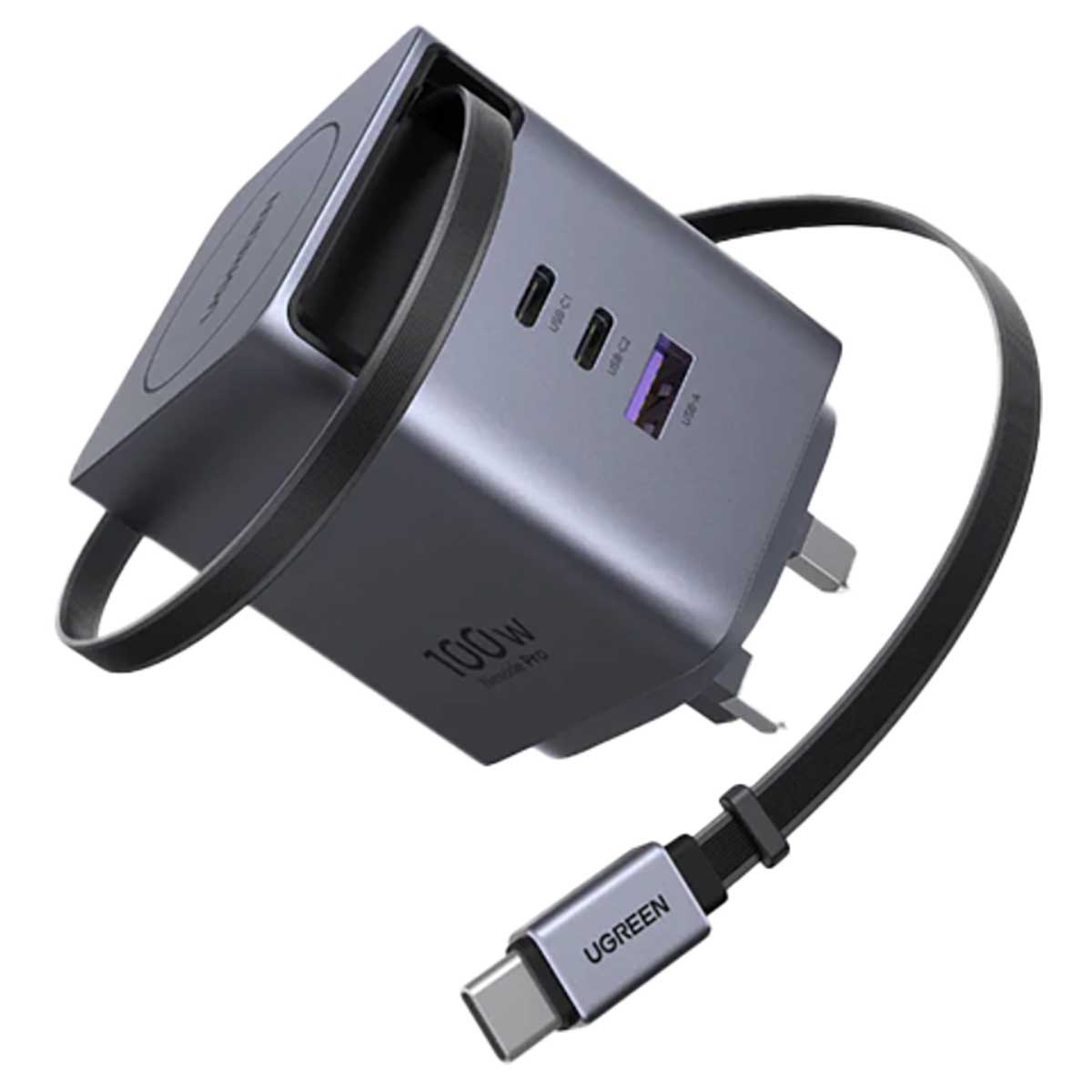 يوجرين Nexode شاحن حائط USB-C GaN بقدرة 100W مع 3 منافذ وكابل USB-C