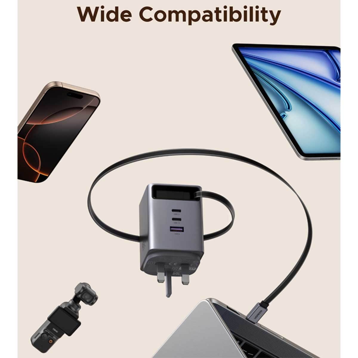 UGREEN Nexode 100W 3-Port USB-C GaN Wall Charger with USB-C Cable