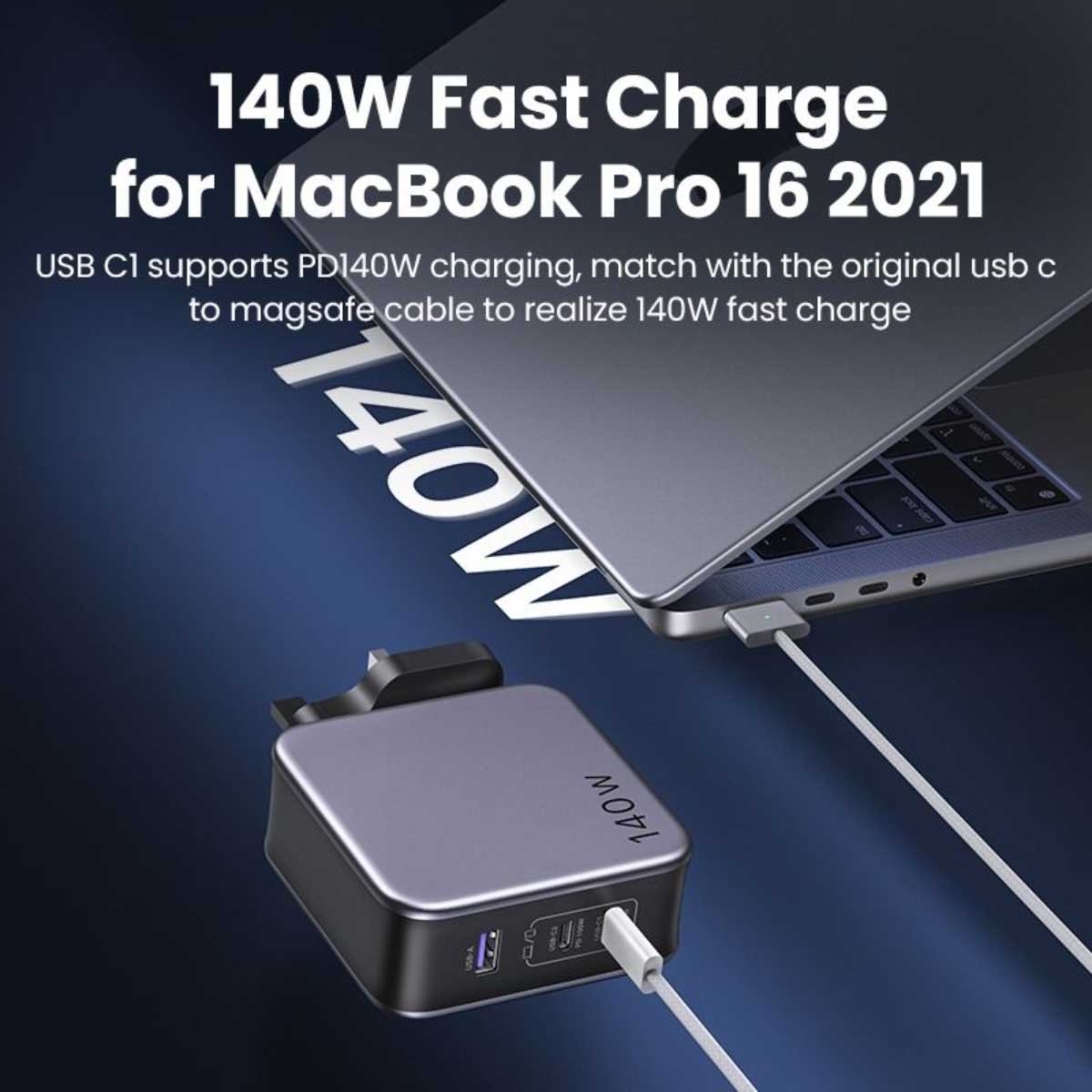 يوجرين Nexode شاحن حائط USB-C GaN بقدرة 140W مع 3 منافذ وكابل USB-C