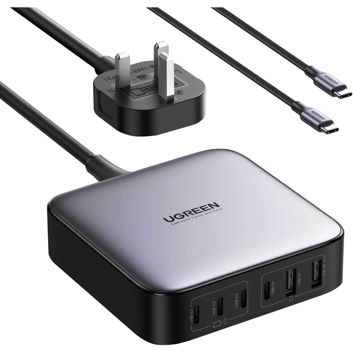 يوجرين Nexode محطة شحن USB-C GaN بقدرة 200W مع 6 منافذ وكابل USB-C