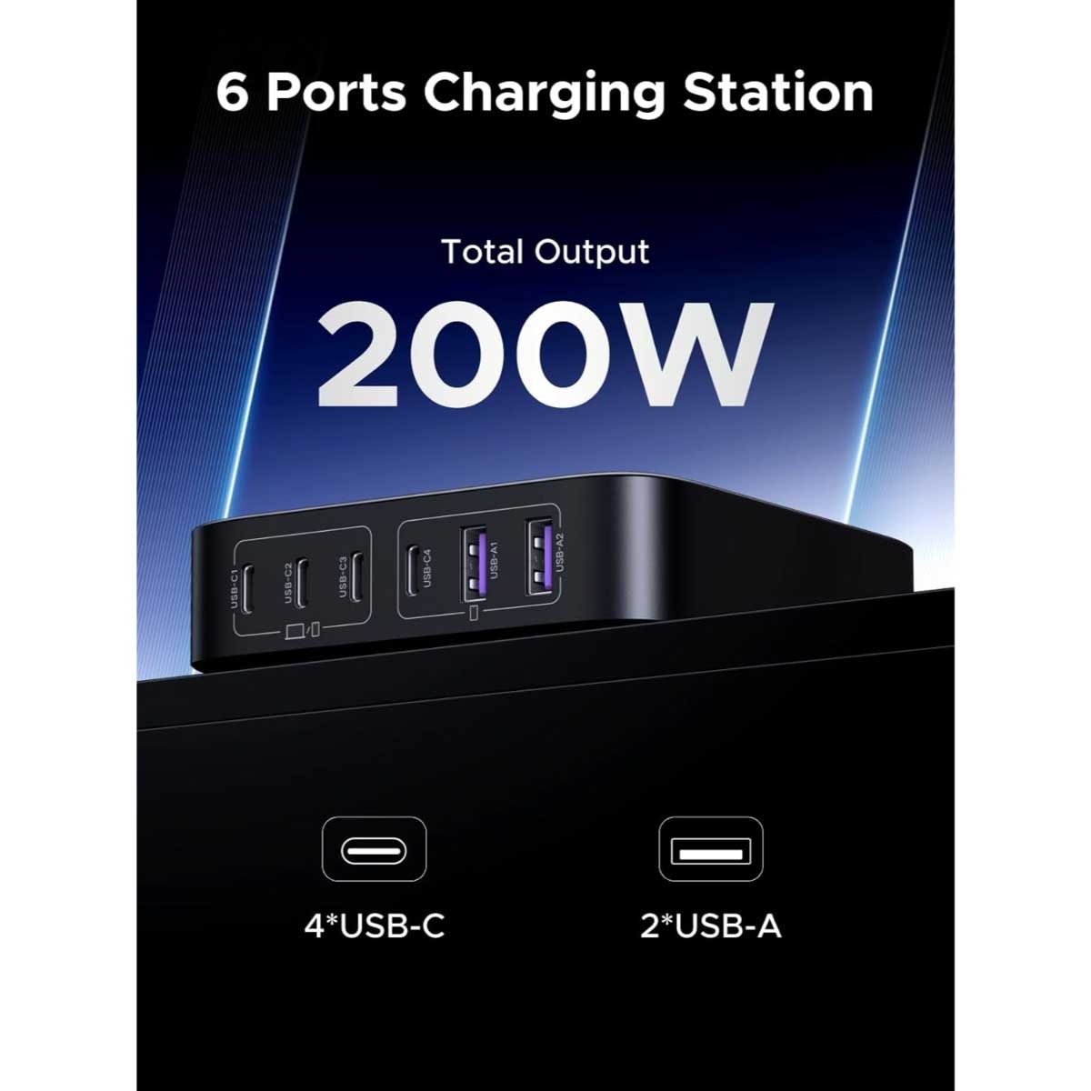 UGREEN Nexode 200W 6-Port USB-C GaN Charging Station with USB-C Cable