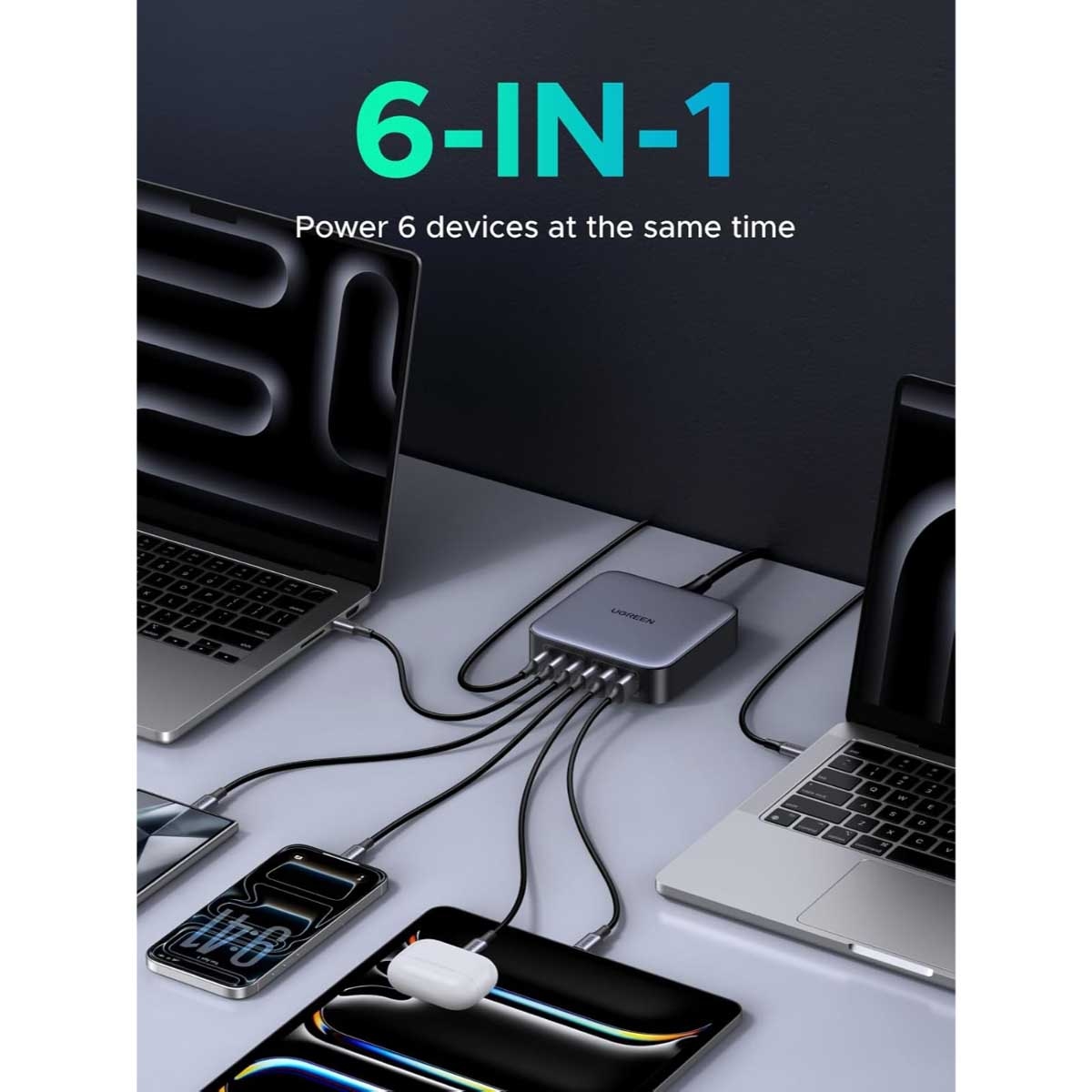UGREEN Nexode 200W 6-Port USB-C GaN Charging Station with USB-C Cable