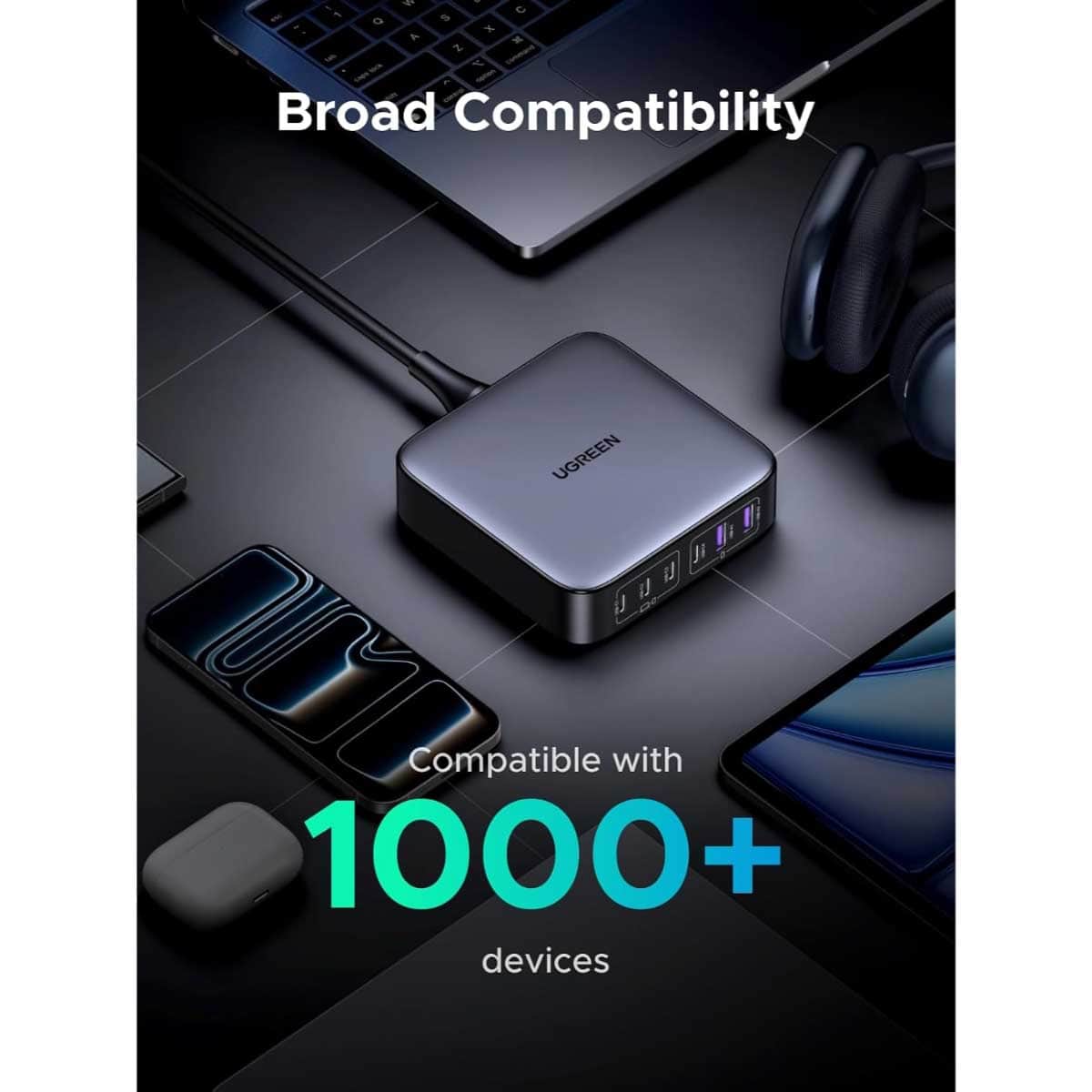 يوجرين Nexode محطة شحن USB-C GaN بقدرة 200W مع 6 منافذ وكابل USB-C