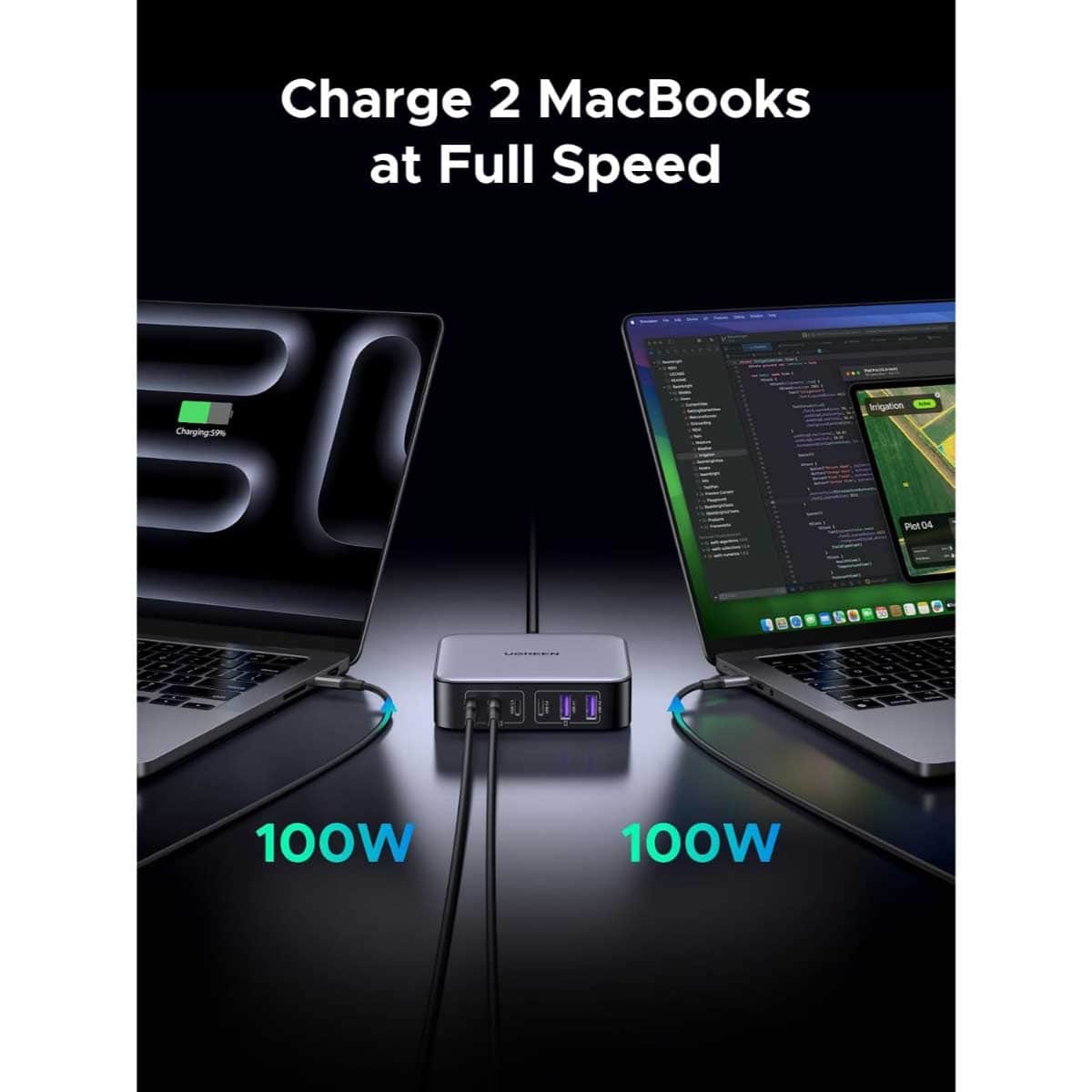 يوجرين Nexode محطة شحن USB-C GaN بقدرة 200W مع 6 منافذ وكابل USB-C