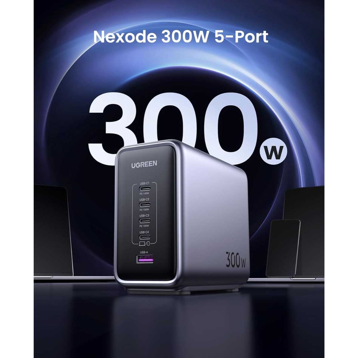 يوجرين Nexode محطة شحن USB-C GaN بقدرة 300W مع 5 منافذ وكابل USB-C