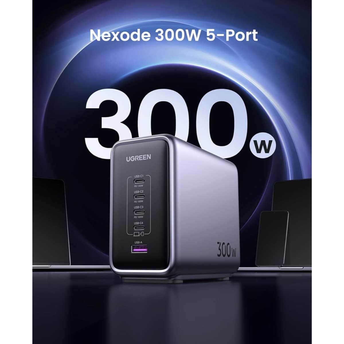 UGREEN Nexode 300W 5-Port USB-C GaN Charging Station with USB-C Cable