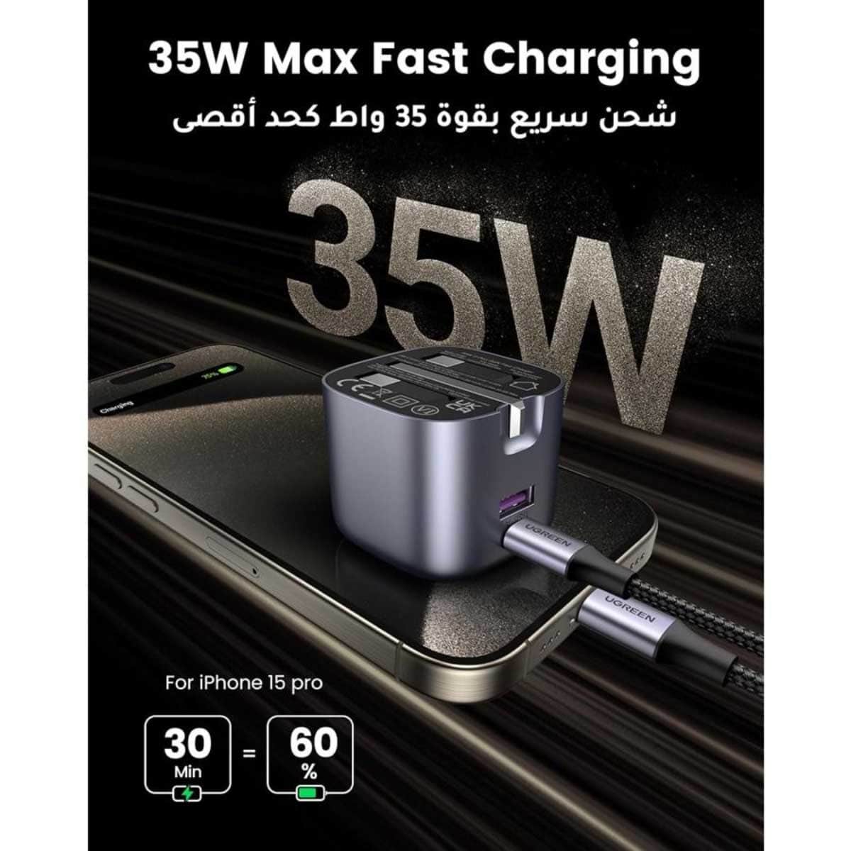 UGREEN Nexode 35W 2-Port USB-C/USB-A GaN Wall Charger