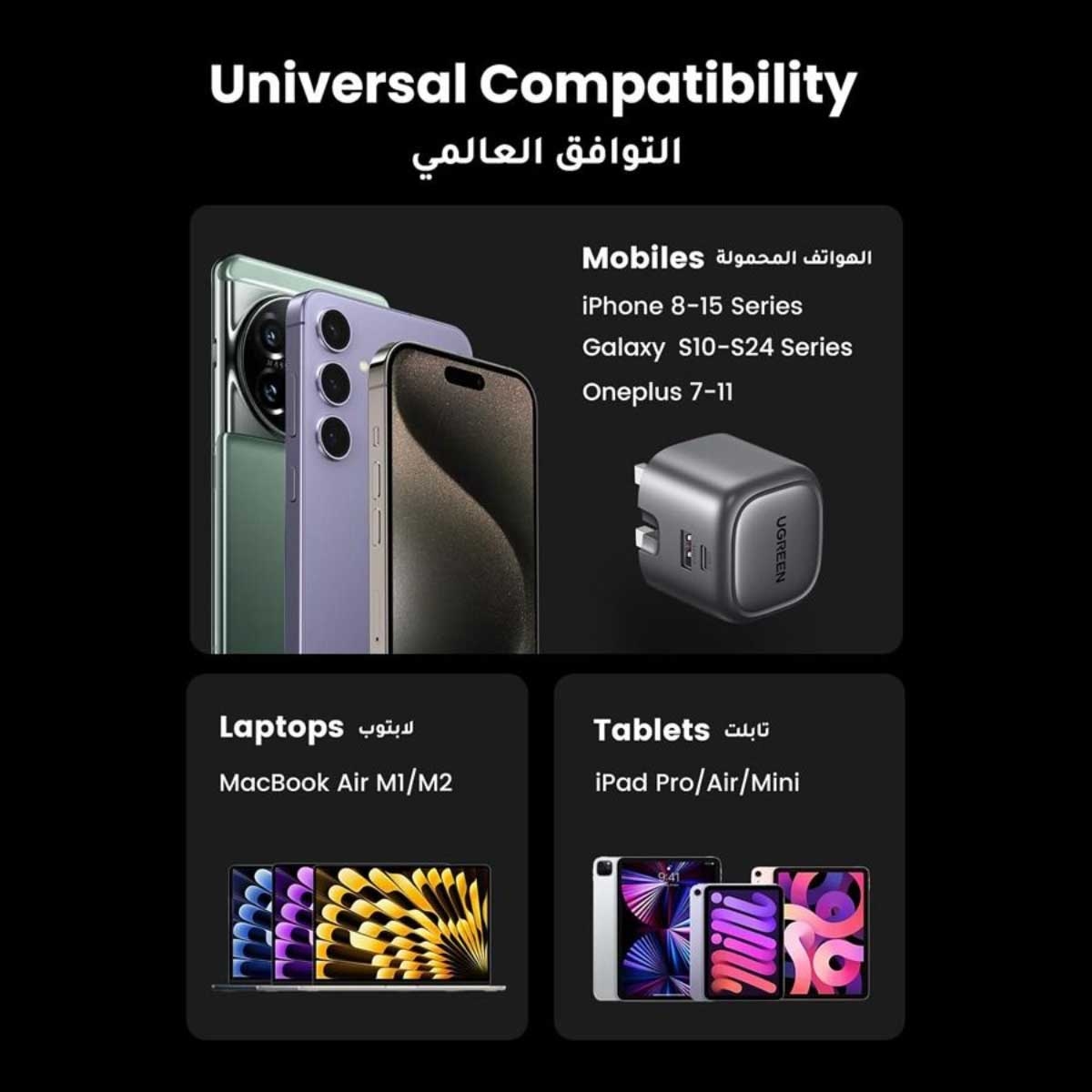 يوجرين Nexode شاحن حائط GaN بقدرة 35W بمنفذين USB-C وUSB-A