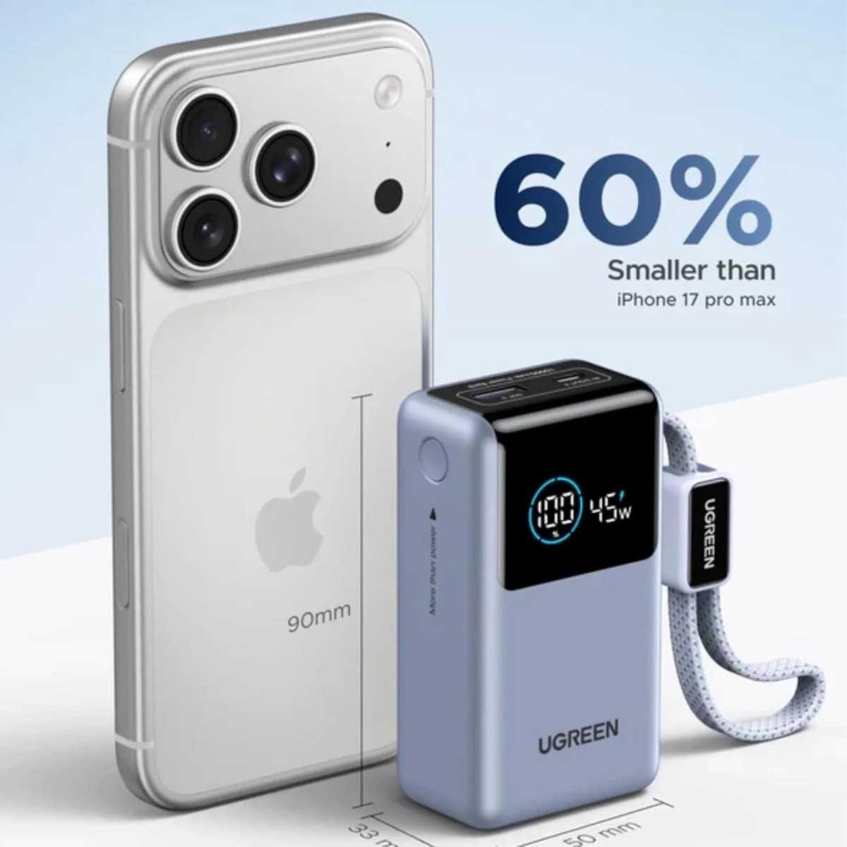 يوجرين Nexode Pro باور بانك 10000mAh بقدرة 55W مع كابل مدمج