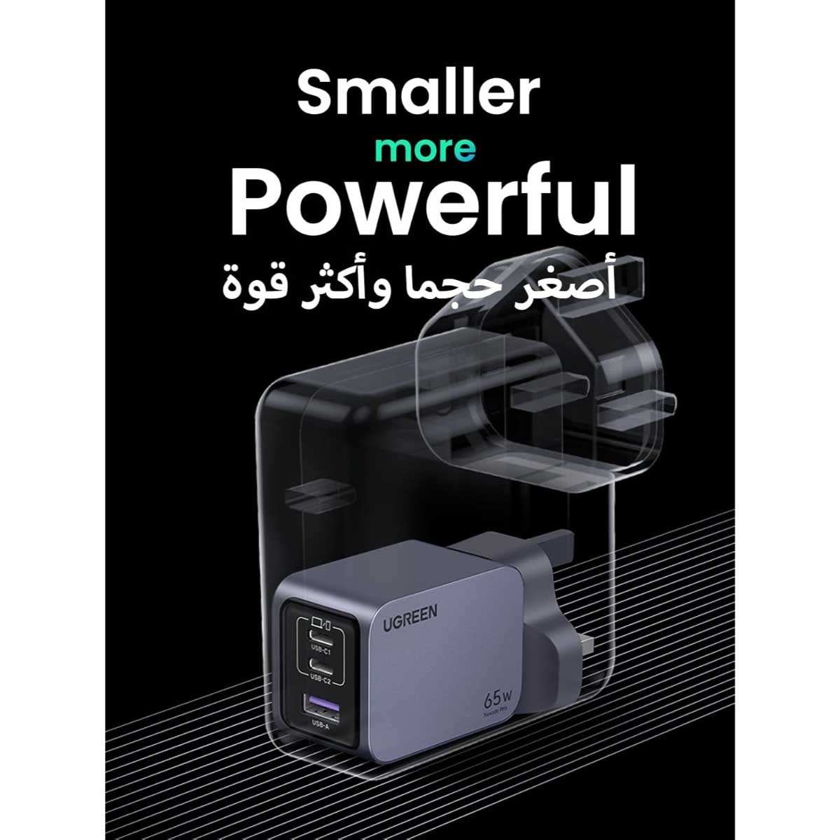 يوجرين Nexode Pro شاحن حائط USB-C GaN بقدرة 65W مع 3 منافذ