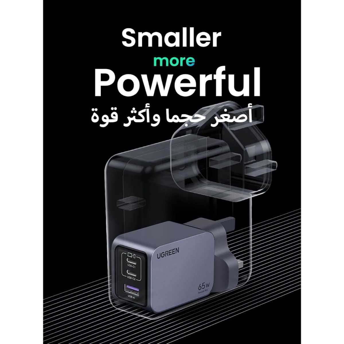 يوجرين Nexode Pro شاحن حائط USB-C GaN بقدرة 65W مع 3 منافذ
