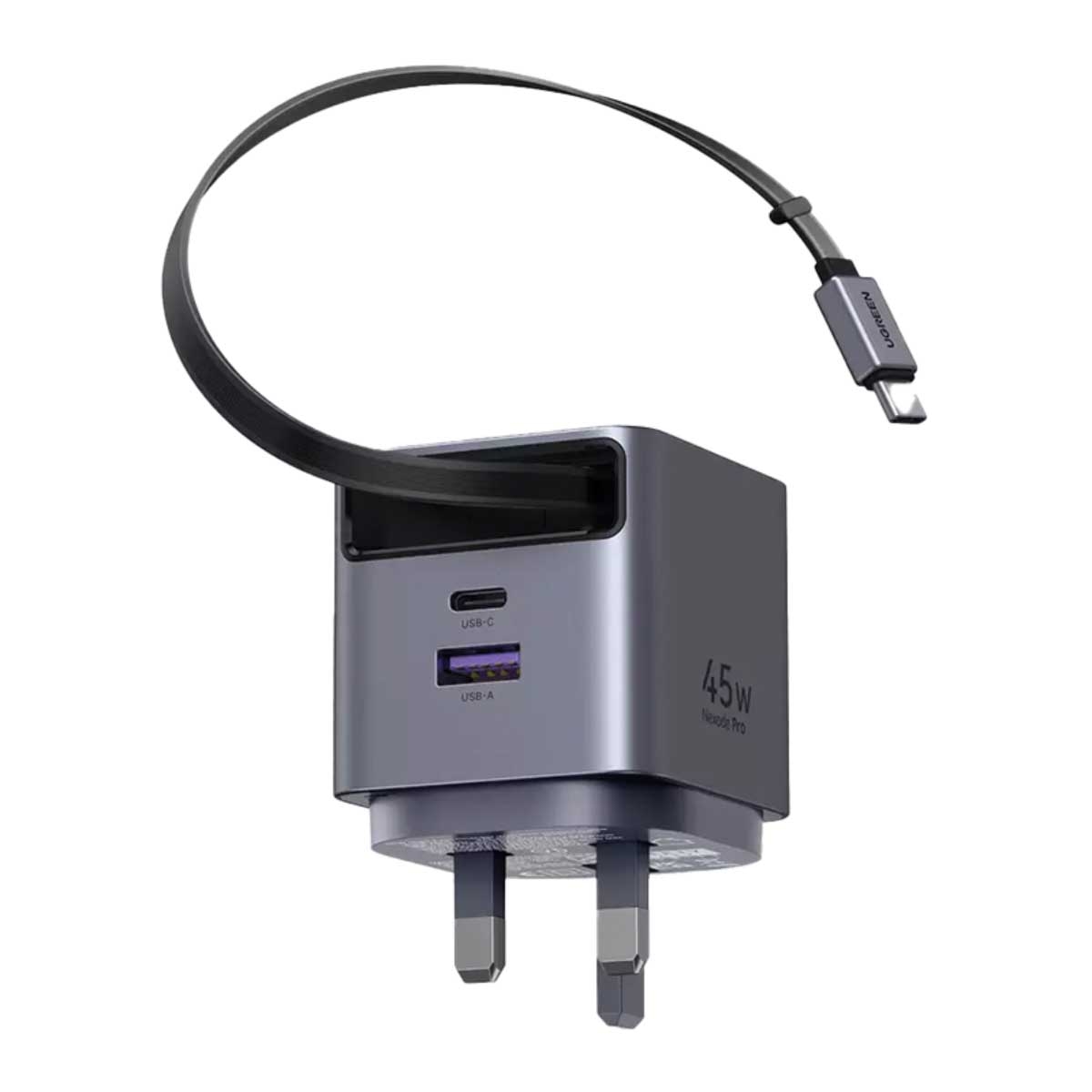 يوجرين Nexode Pro X614 شاحن حائط GaN ثنائي المنافذ بقدرة 45W مع كابل USB-C