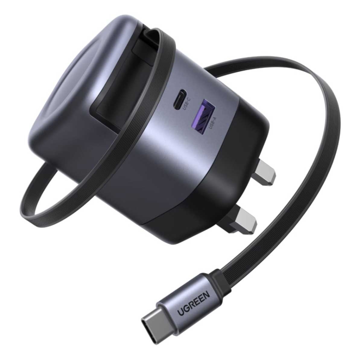 يوجرين Nexode Pro X615 شاحن حائط GaN ثنائي المنافذ بقدرة 65W مع كابل USB-C