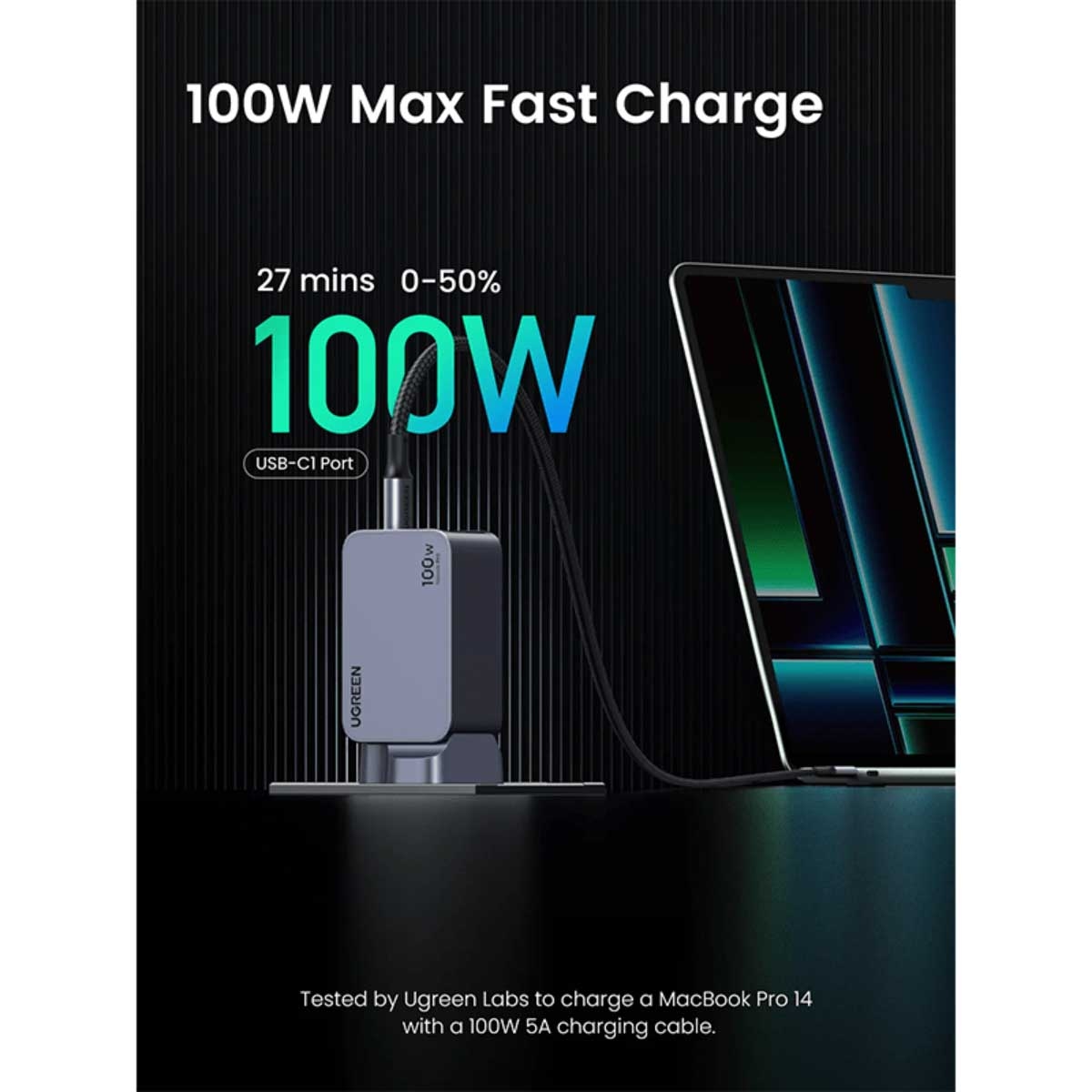 يوجرين Nexode Pro X757 شاحن حائط GaN بقدرة 100W مع 4 منافذ وكابل USB-C