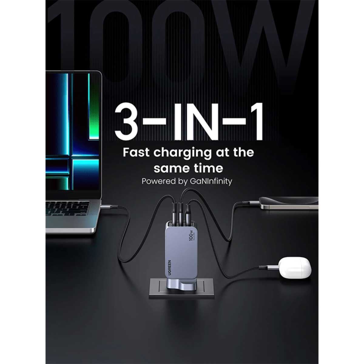 يوجرين Nexode Pro X757 شاحن حائط GaN بقدرة 100W مع 4 منافذ وكابل USB-C