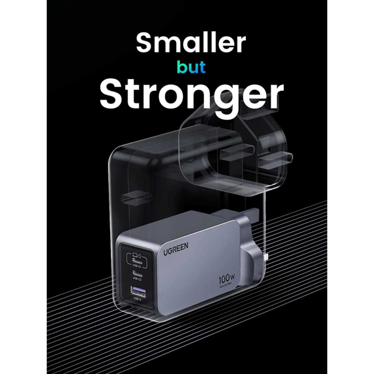 يوجرين Nexode Pro X757 شاحن حائط GaN بقدرة 100W مع 4 منافذ وكابل USB-C