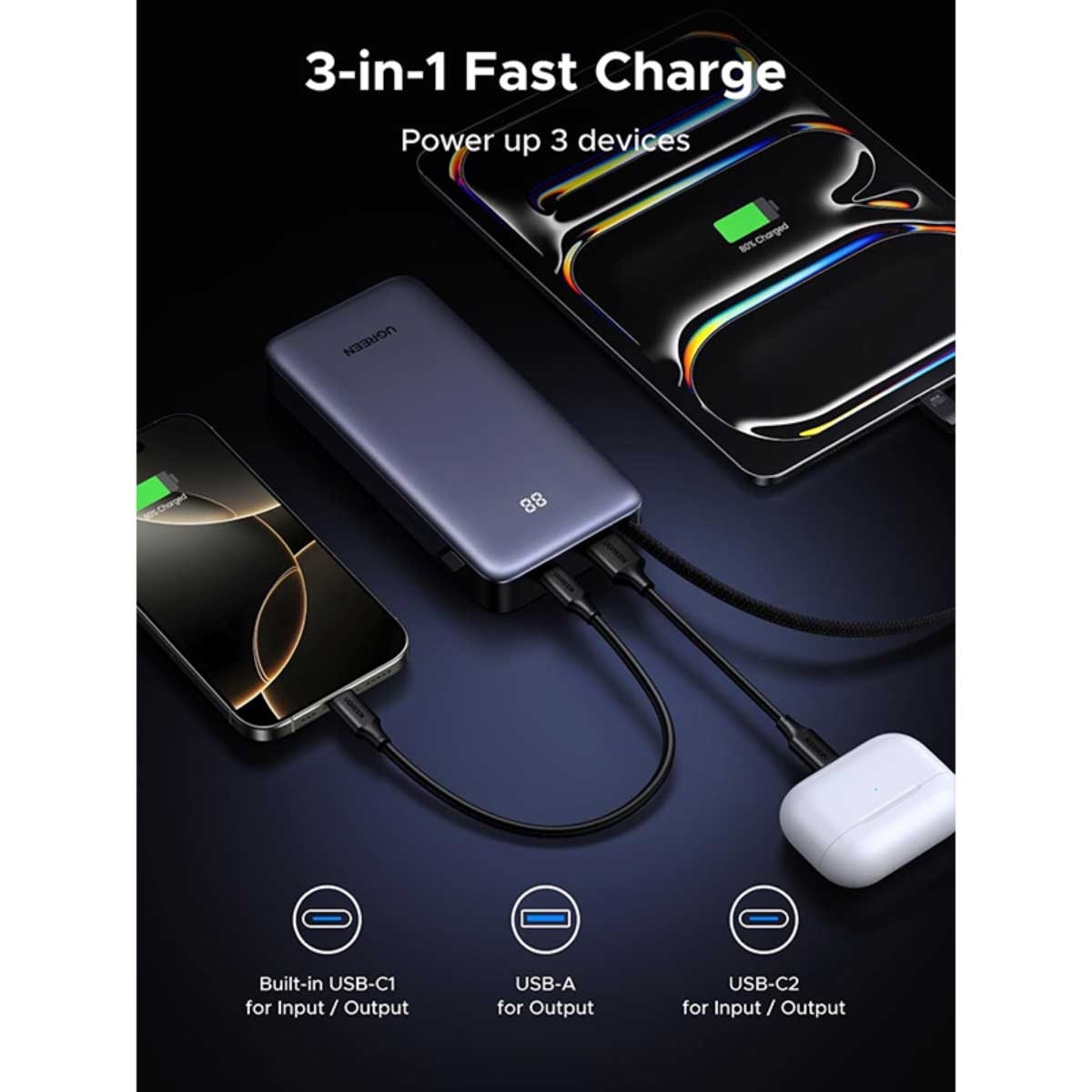 يوجرين PB536 باور بانك 20000mAh بقدرة 45W