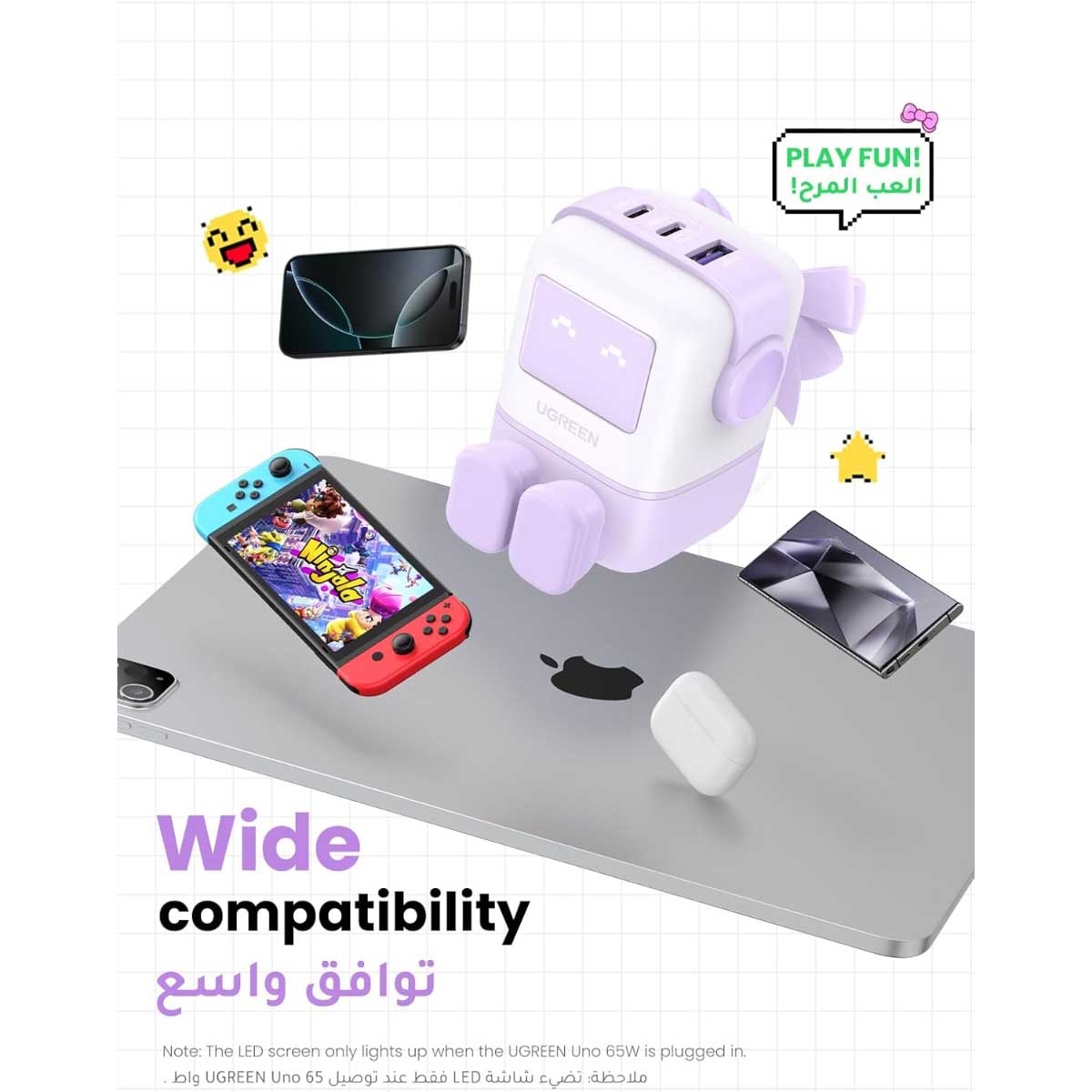 يوجرين Uno Nexode شاحن حائط GaN بقدرة 65W مع 3 منافذ