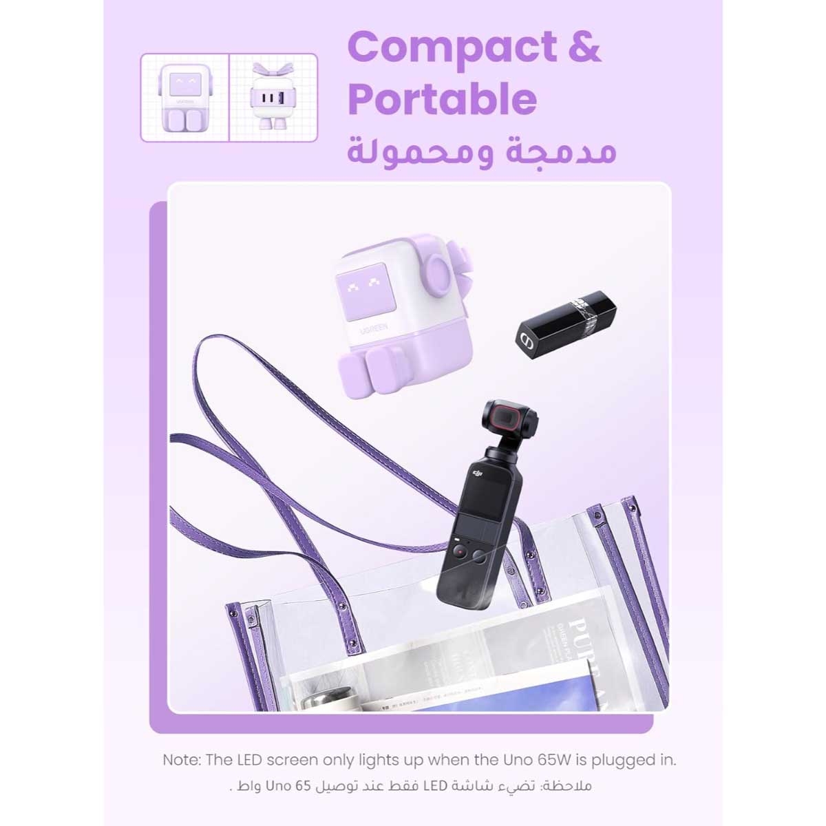 يوجرين Uno Nexode شاحن حائط GaN بقدرة 65W مع 3 منافذ