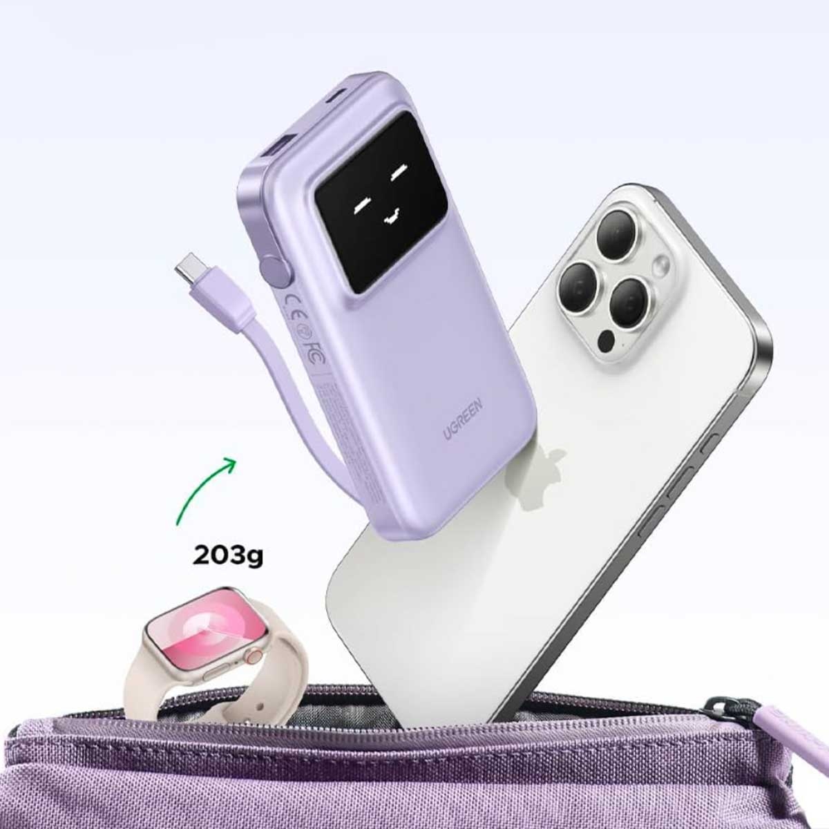 يوجرين Uno PB511 باور بانك 10000mAh بقدرة 30W مع كابل USB-C مدمج
