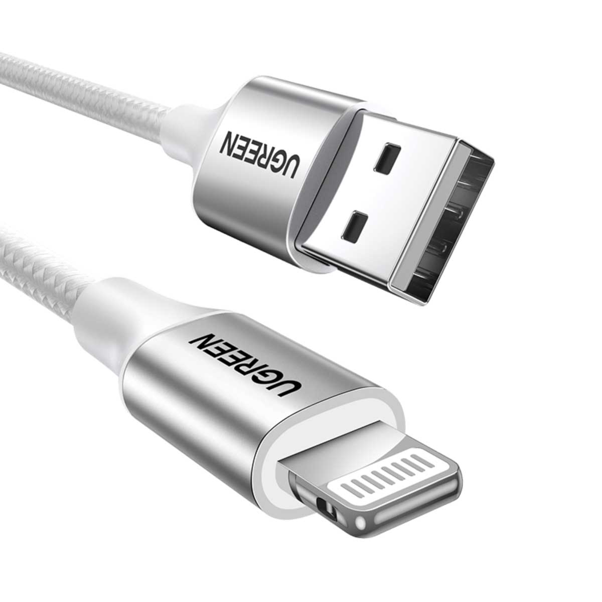 يوجرين كابل USB-A إلى Lightning فضي بطول 2m بقدرة 2.4A
