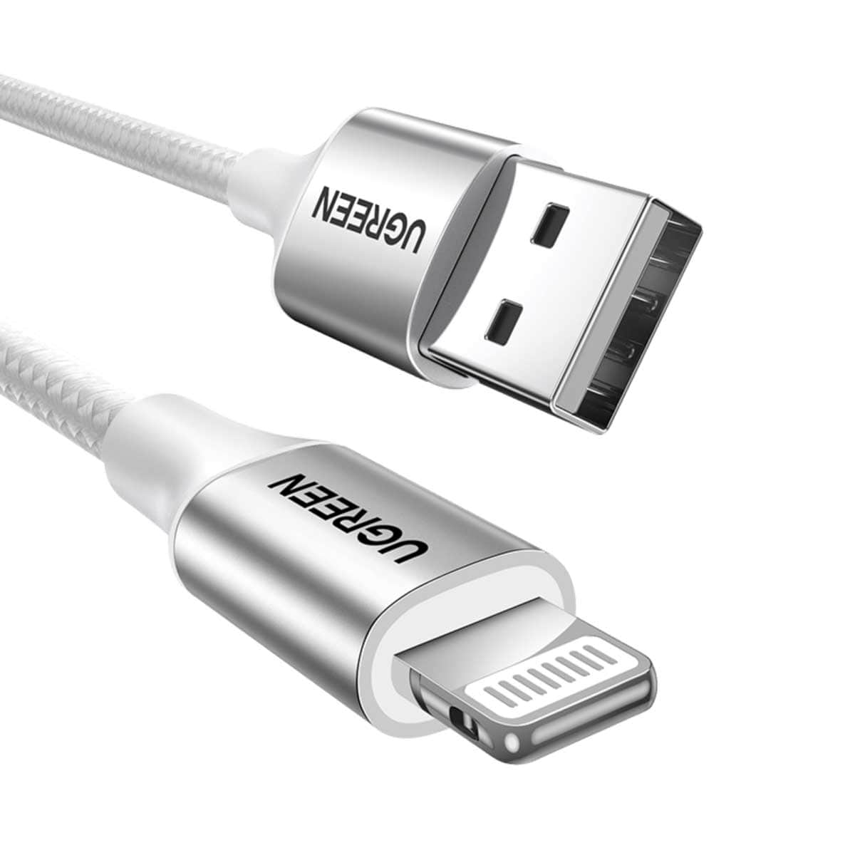 يوجرين كابل USB-A إلى Lightning فضي بطول 2m بقدرة 2.4A