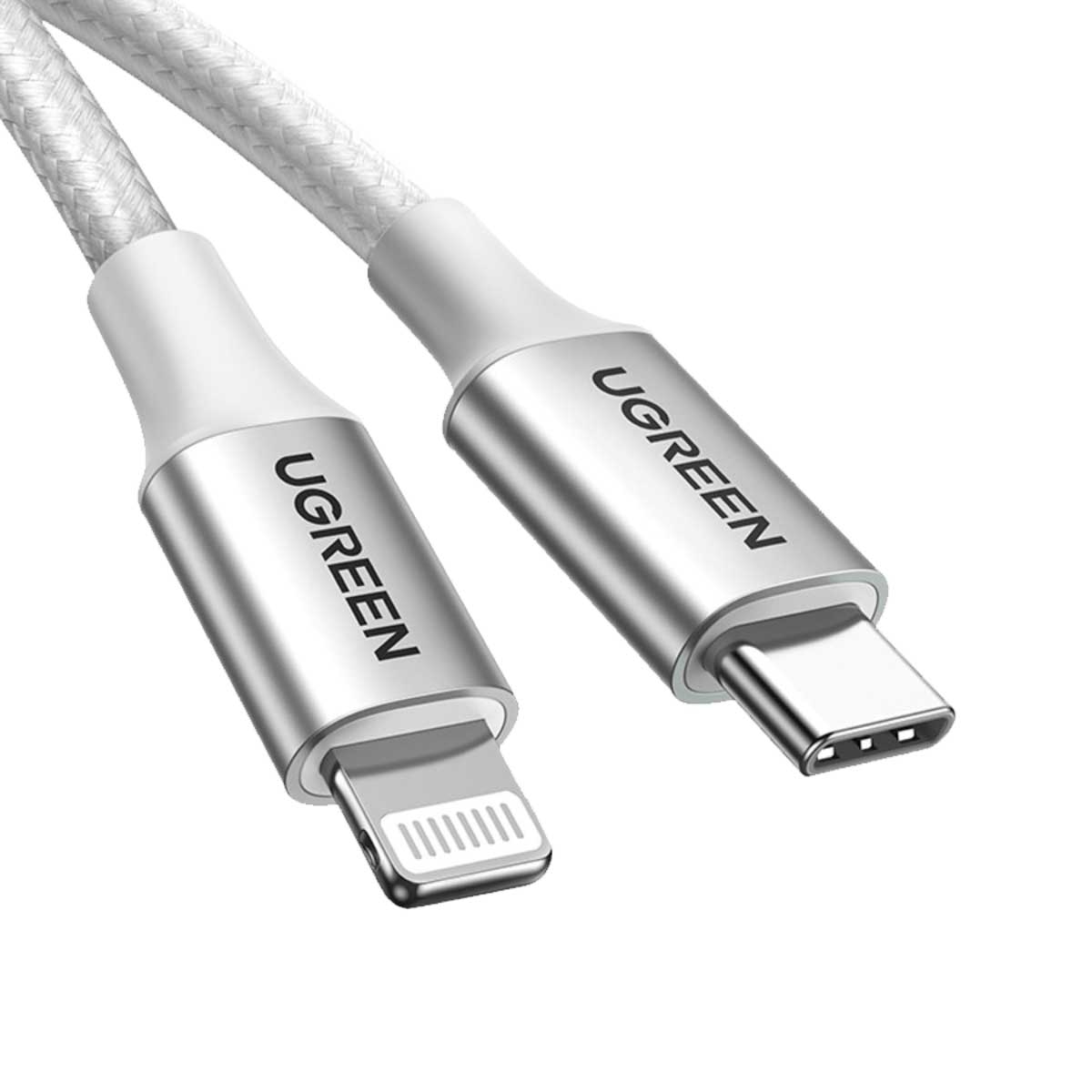 يوجرين كابل USB-C إلى Lightning فضي بطول 2m بقدرة 3A