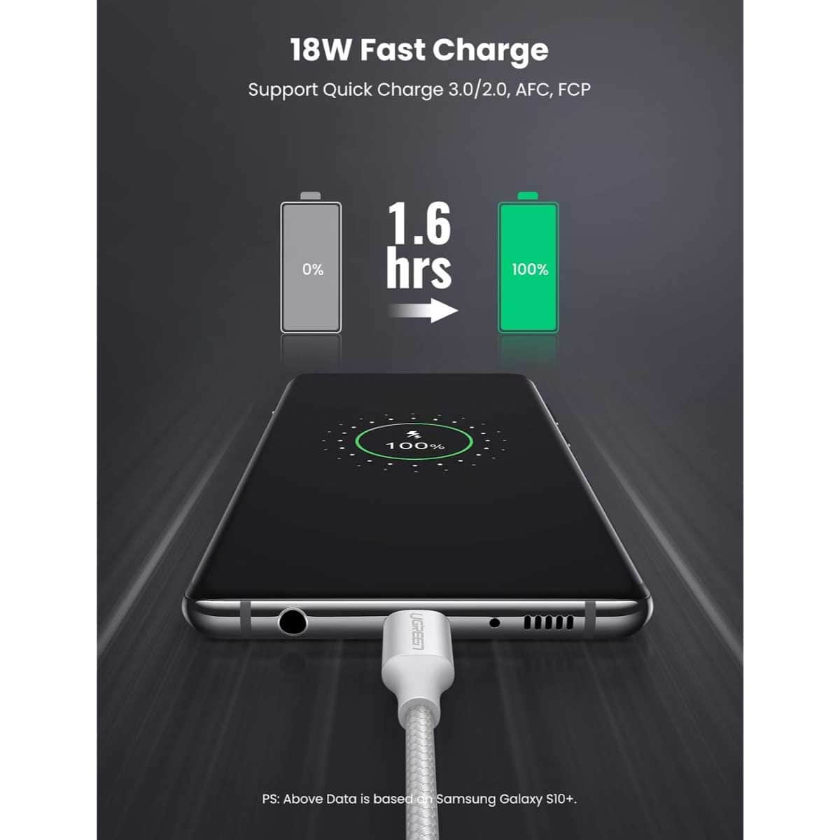 يوجرين كابل USB-A إلى USB-C فضي 60409 بطول 3m