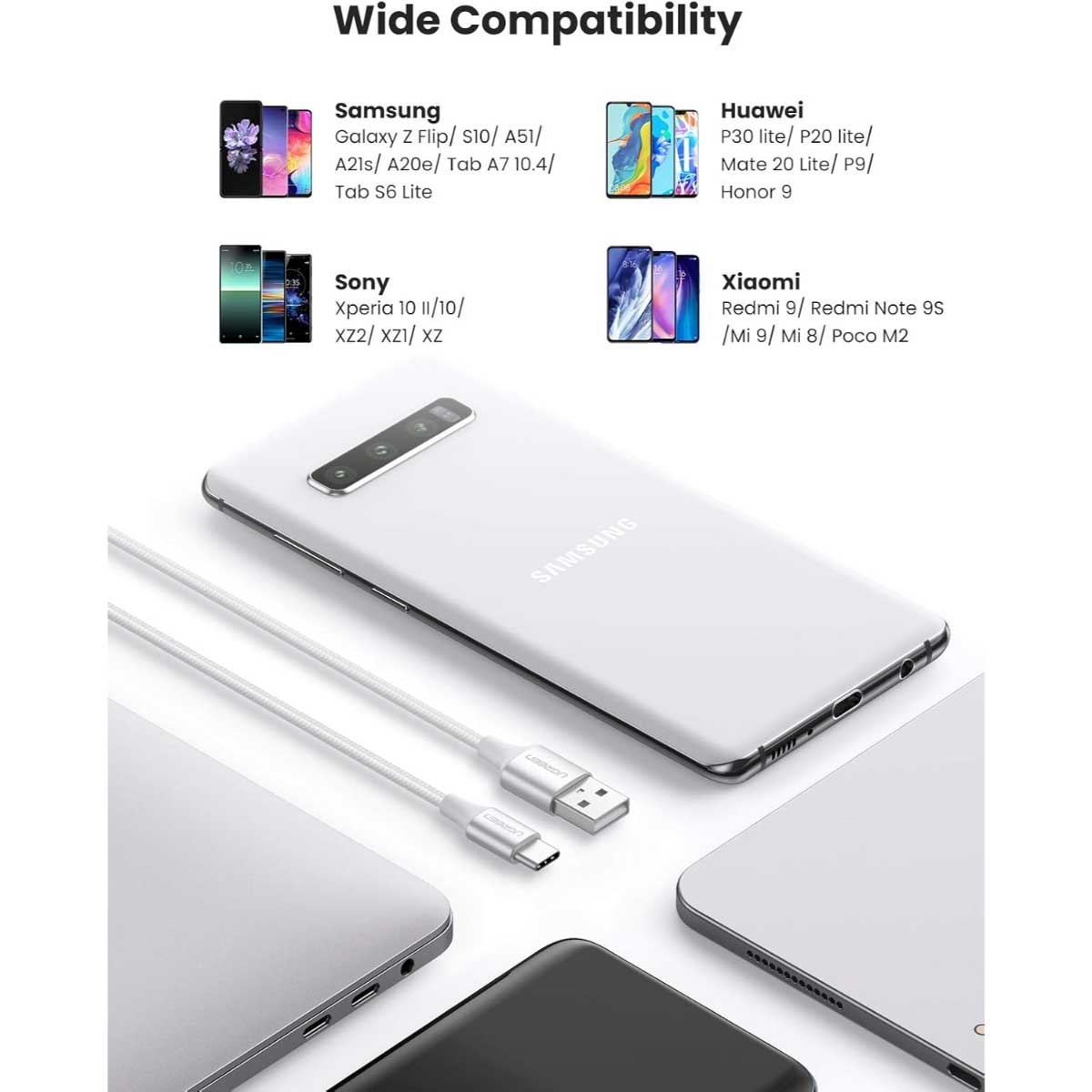 يوجرين كابل USB-A إلى USB-C فضي 60409 بطول 3m