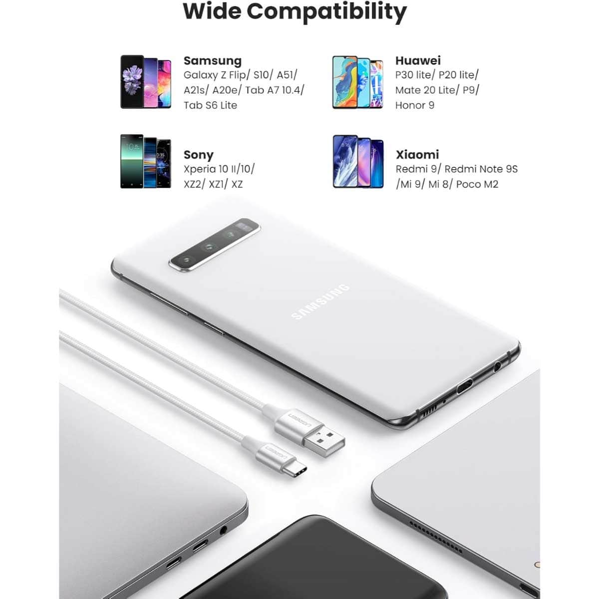 يوجرين كابل USB-A إلى USB-C فضي 60409 بطول 3m