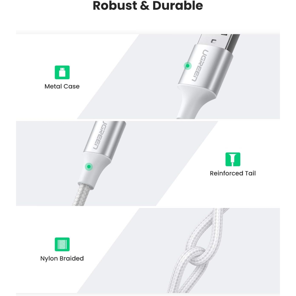 يوجرين كابل USB-A إلى USB-C فضي 60409 بطول 3m