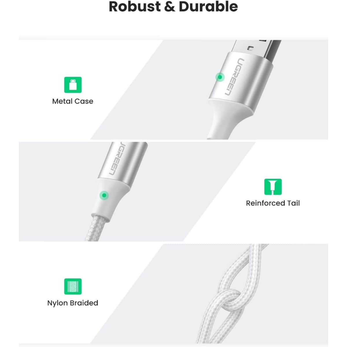 يوجرين كابل USB-A إلى USB-C فضي 60409 بطول 3m