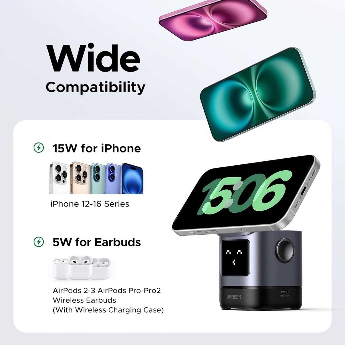 يوجرين Uno W709 شاحن لاسلكي 2 في 1 بقدرة 15W