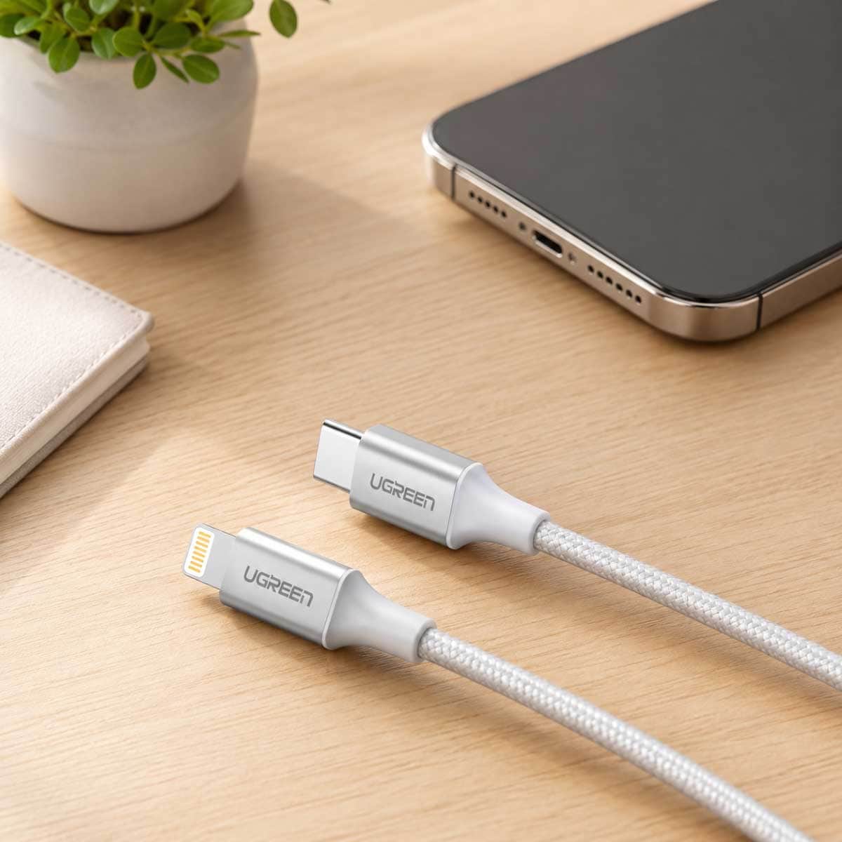 UGREEN White 1m Braided USB-C to Lightning Cable
