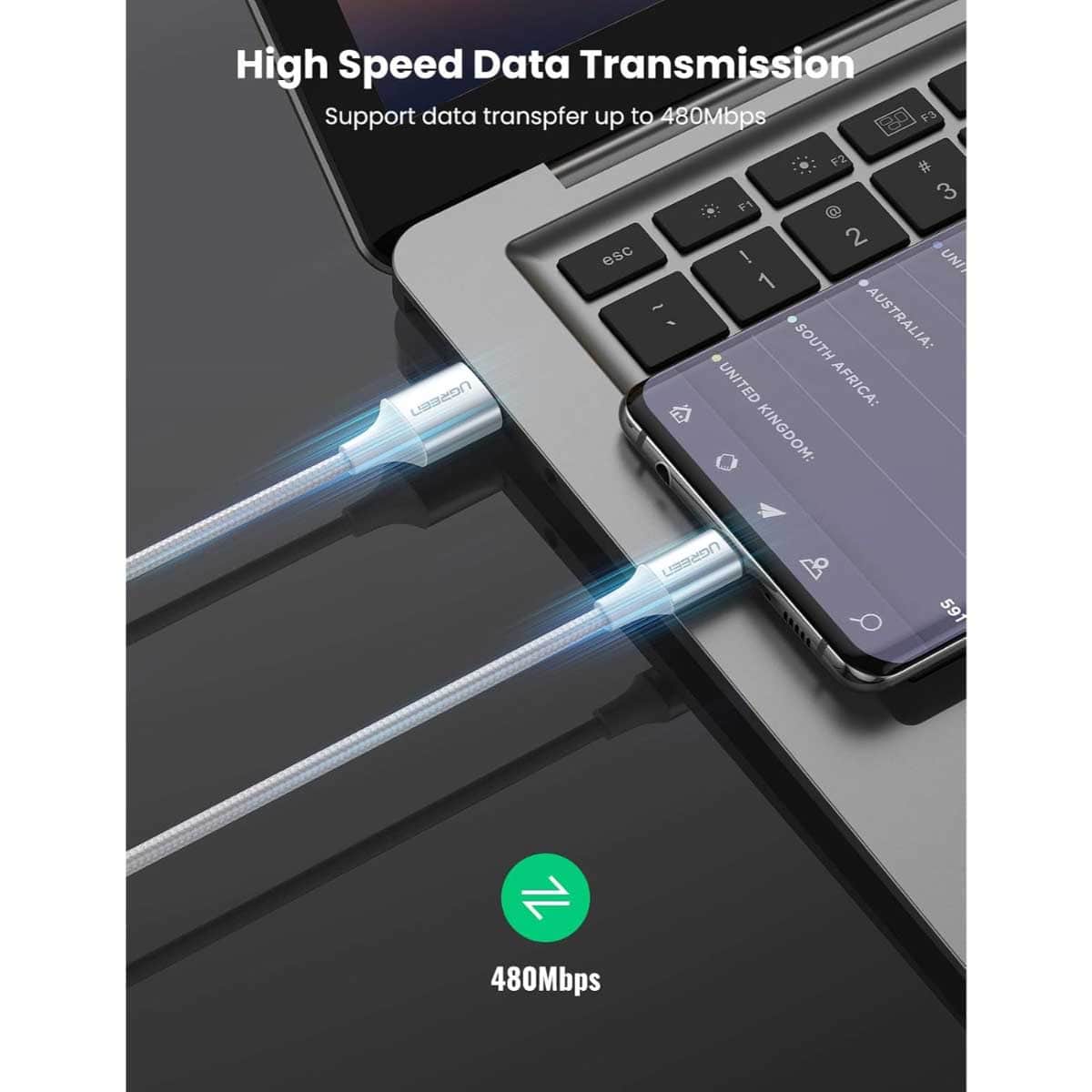 يوجرين US288 كابل USB-A إلى USB-C بقدرة 3A